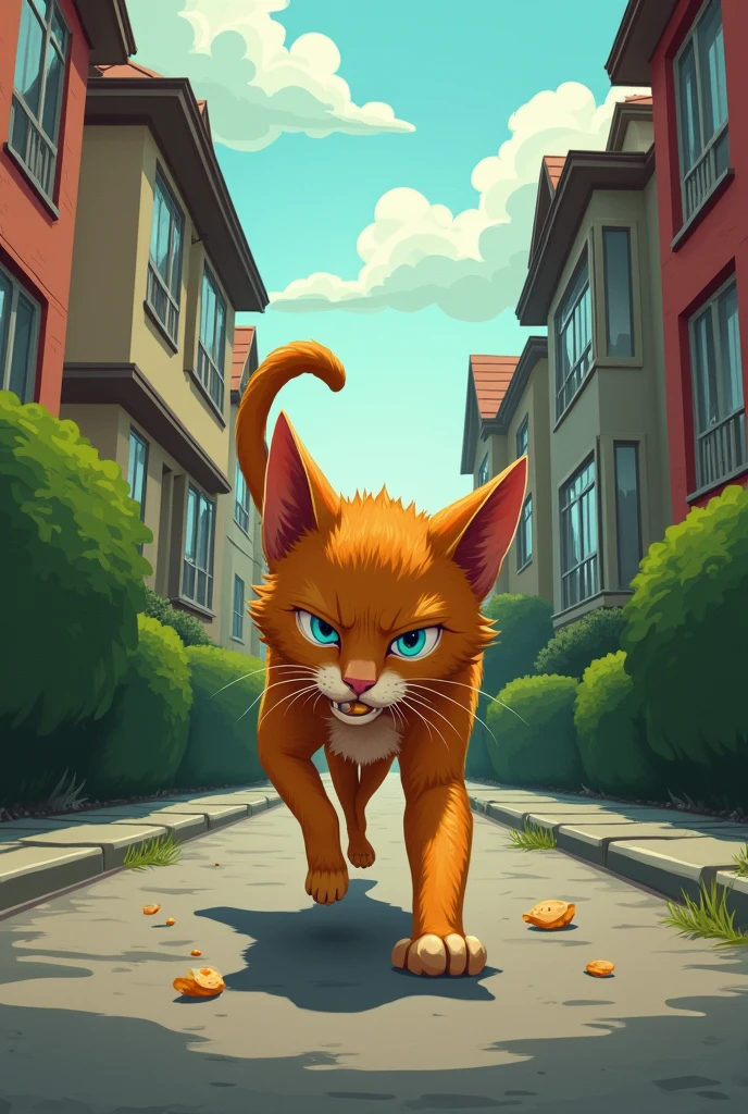 Scavenging for Food
Visual: The mother cat sneaking around a neighborhood, carrying a small piece of food in her mouth. Some residents are seen looking disapprovingly from their windows.
Mood: Tense and anxious, with a focus on the cat’s hurried escape.