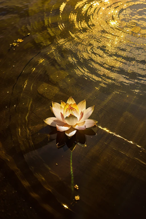 About Rainbow Lotus, And float on transparency., Clear water, Gold gradient background with light transparency. Golden energy flows out from the flower core..