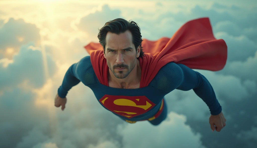Keanu reeves is superman flying realistic photo