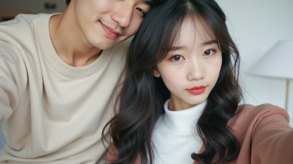 This girl and Korean man couple selfie