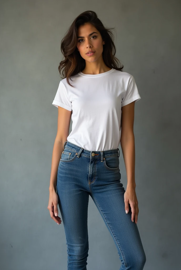 Model in Jeans und tshirt blond