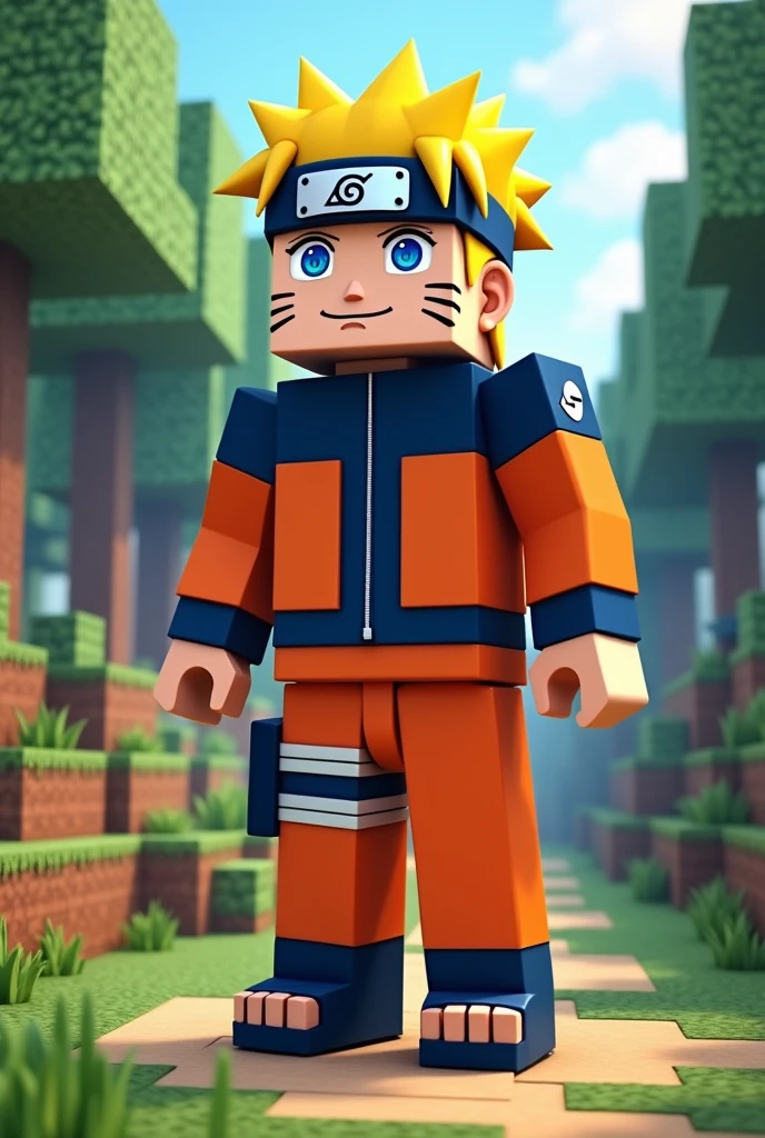A Minecraft character in anime clothes Male Naruto clothes