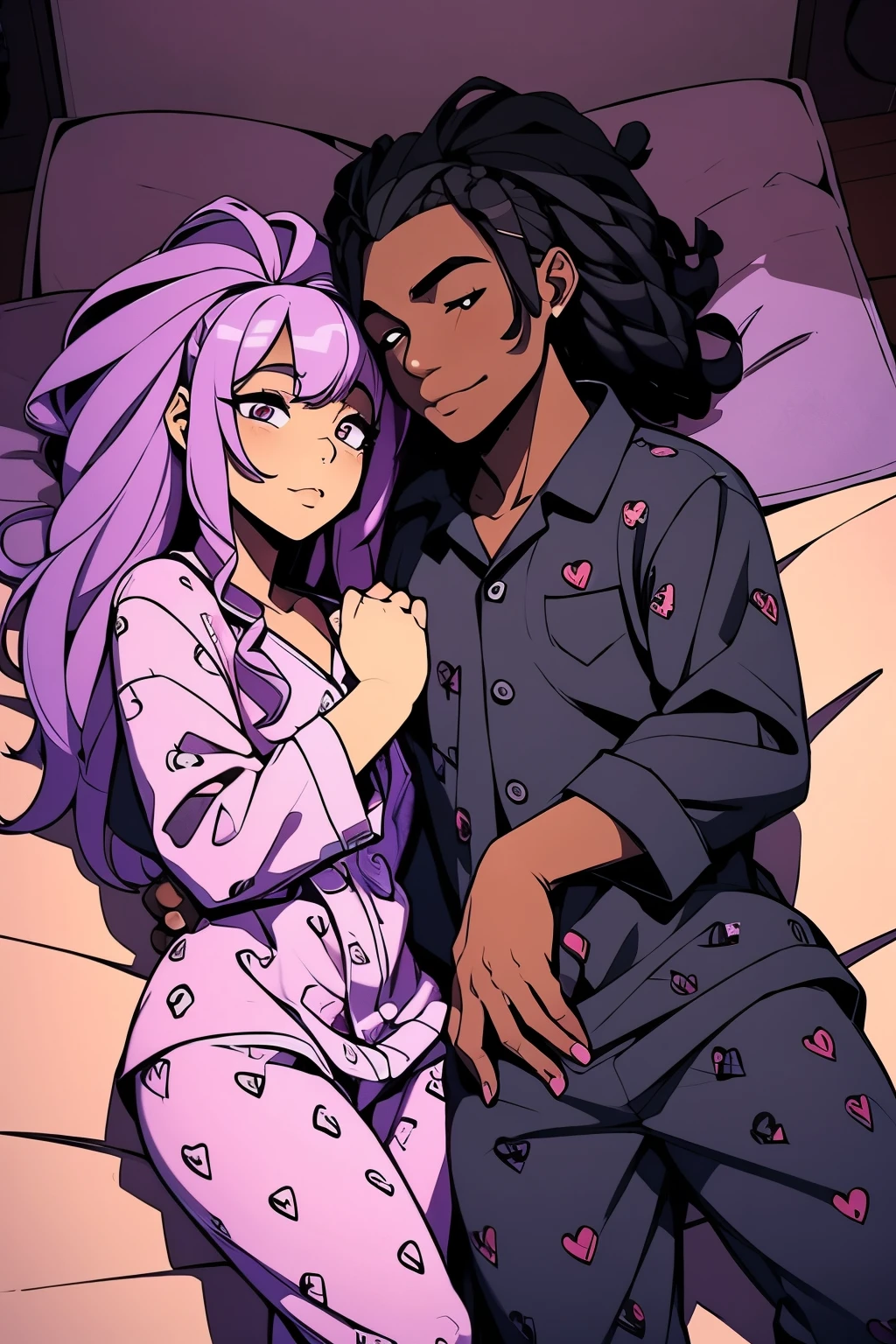 just a gaming black couple that like to sleep a lot ,pajama purple, dradlocks
