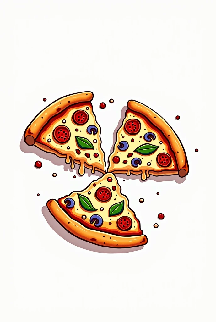Illustrated drawing of three slices of pizza on a white background, for pizzeria logo