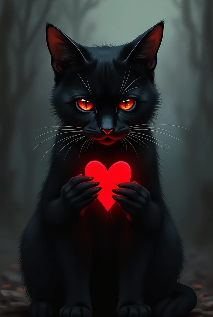 Black cat red heart