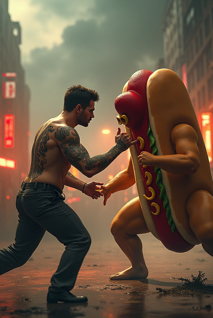 Transexual Hamburger fighting against communist hot dog