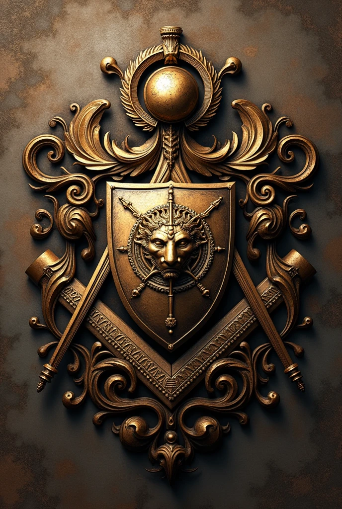 Create a coat of arms with the symbol of Freemasonry and the shield of Athena, goddess of war.