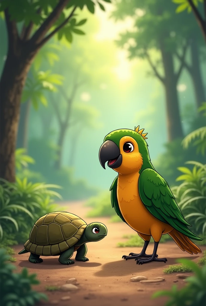 Once upon a time, there was a little tortoise named Chikki living in a forest. Chikki was very slow, but she never lost her courage. One day, a parrot named Chintu noticed how slowly Chikki was moving and started to make fun of her.

"Chikki, do you know how long it takes you? All the birds might fall asleep!" Chintu laughed.

Chikki smiled and replied, "There's nothing wrong with moving slowly, Chintu. If we keep going steadily, we can reach our destination."

From that day on, Chintu thought about it and changed his attitude. He decided not to make fun of anyone and to show respect to everyone.

Through this story, children learn the importance of respecting one another.