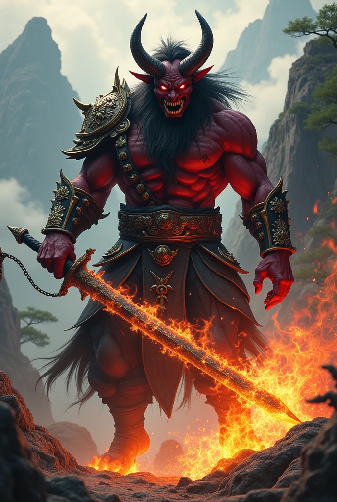 Oni oriental, with sword of fire