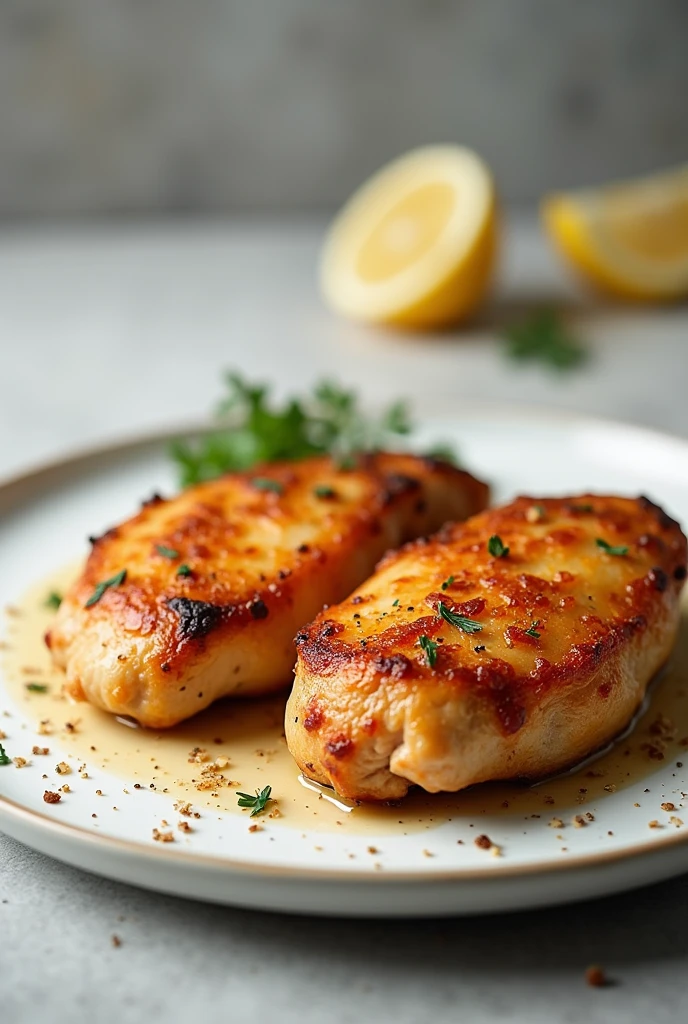 a plate of cooked chicken breast