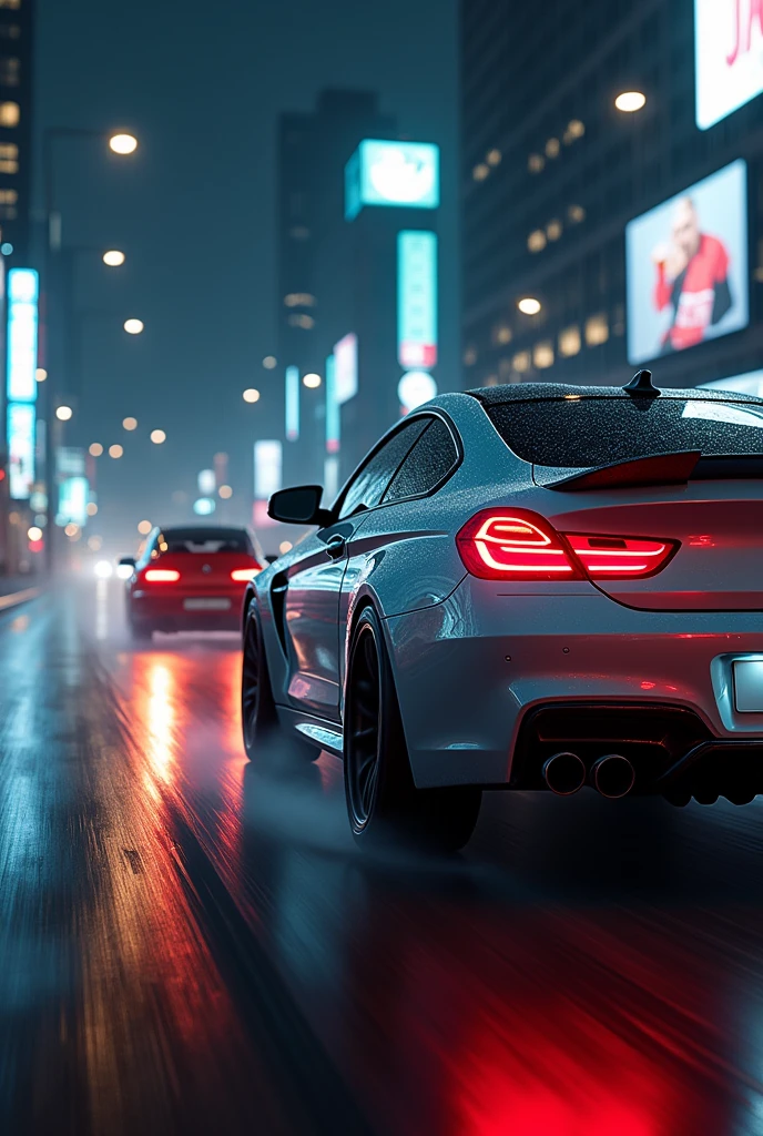 BMW M6 With Porsche In City In Night With Black Light 