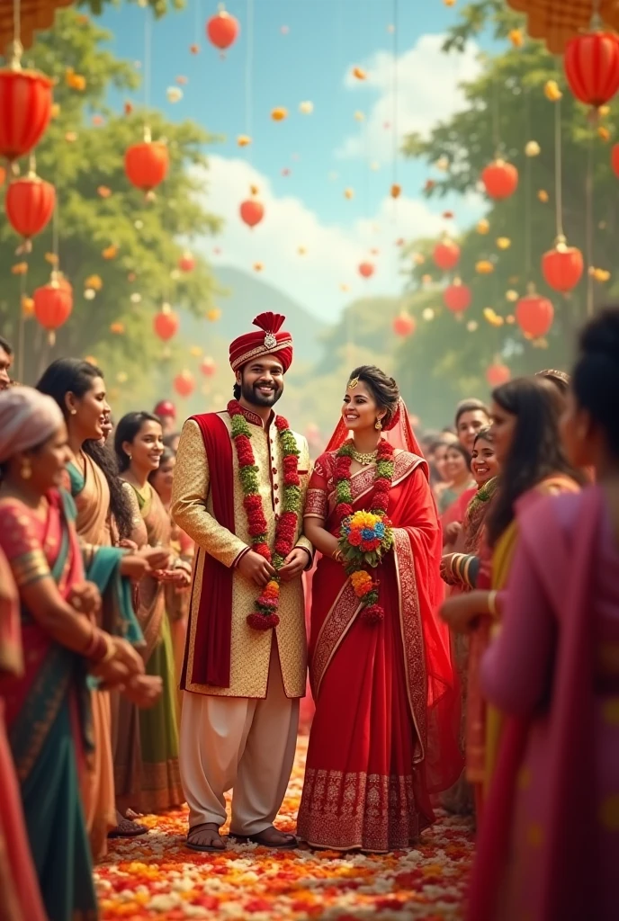 Roshan and Pooja name weding card people crowd watching