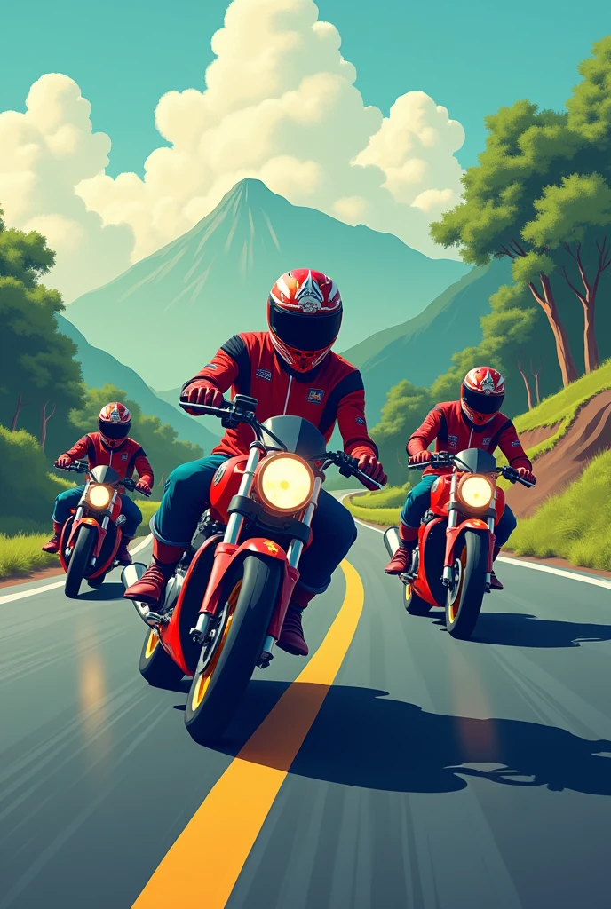 Create a slow motorcycle race poster. Everyone should have different sports bikes and everyone should look different.
It should look like they are riding slowly in a ground where we have created lanes for each of them
Remove brands from below.
They all should look from northeast india