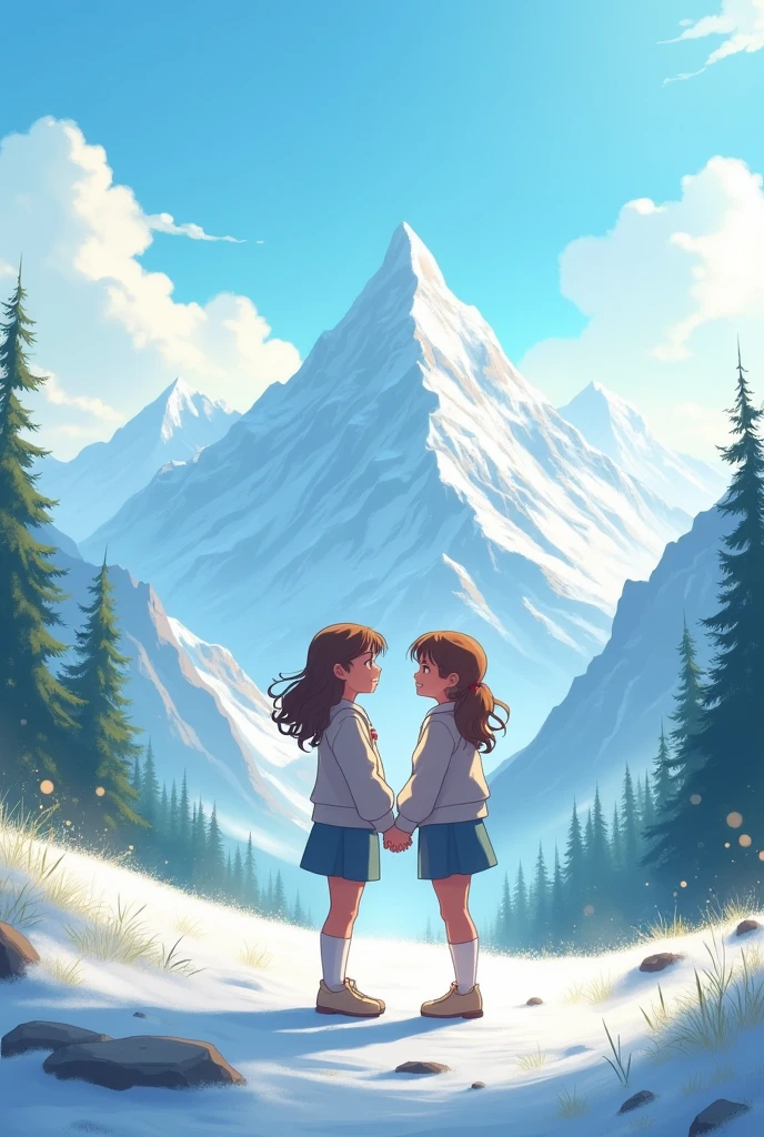 A girl posing in mountains with holding his bff hand