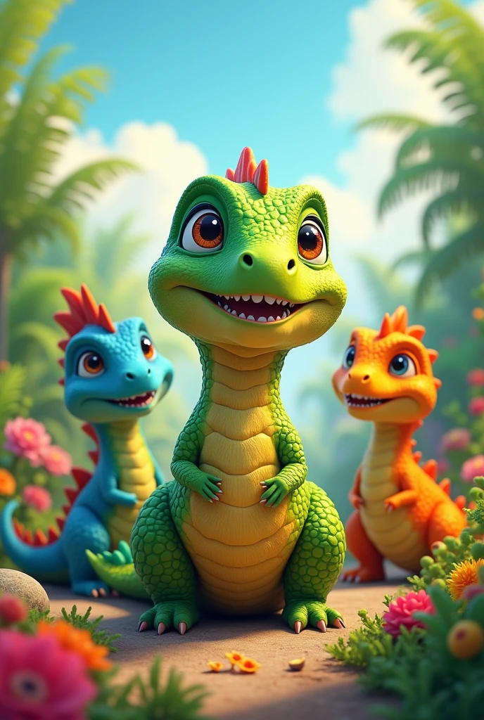 Colorful dinosaurs smiling