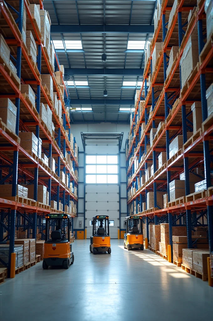 Open flow configuration with space for cross-docking with regular racks, Floor storage and cantilever racking Use of Forklifts Reception door to the south and Dispatch door to the west Type of dynamic storage system Outdoor space for container yard (at least 10)