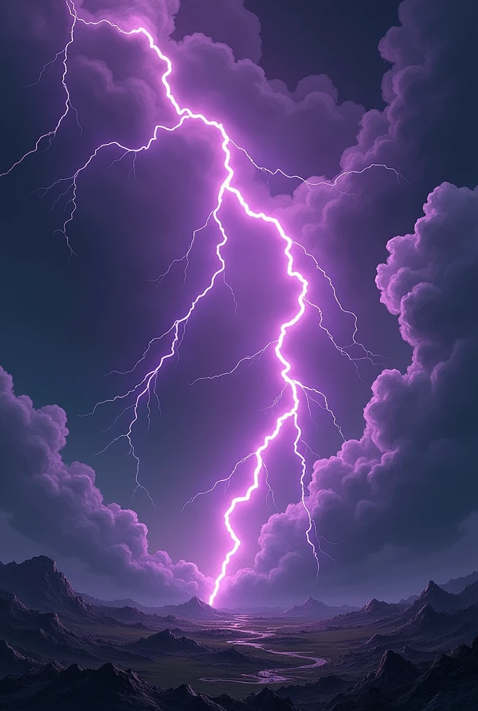 Image of gray clouds and 3 thick purple lightning bolts in comic book comic art style