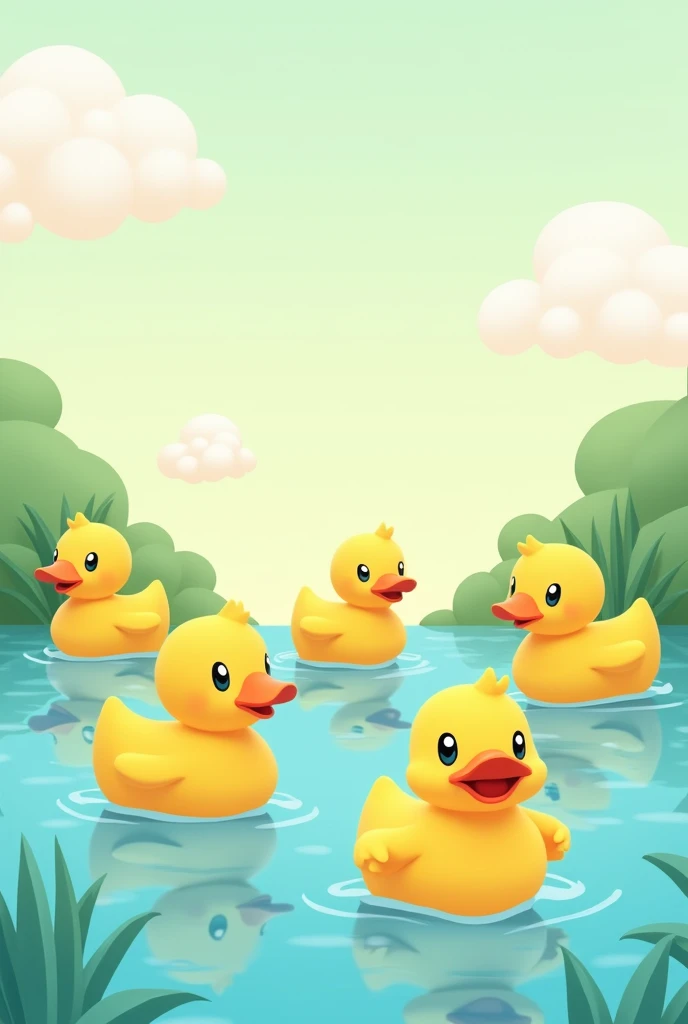 6 yellow ducks swimming ahead. For kids songs