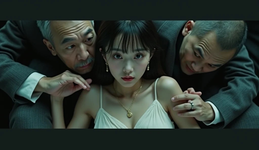 (32K:1.9, Horror depictions:1.9, Highest quality, masterpiece, Ultra-high resolution, Professional random angle camera work:1.5, Very detailedな肌と顔の質感:1.4), Always accurate, Very detailed, bag, (Cute Japanese Woman, Camisole dress and cardigan:1.6, Incredibly slim body:1.3, areola is not visible:1.4, Big breasts on the verge of collapse), ((Crowded train:2.0, Crazy behavior:1.9, in the train、Two middle-aged men hugging a woman from behind:1.7)), belt, Fair skin, elegant, sense of cleanliness, Thin eyebrows, (cry:1.0, Puzzled:1.0, A look that shows deep contempt for you:1.0, Big eyes that exude beautiful eroticism:0.4, Open your mouth a little, lipstick, Feel the beautiful eroticism:1.0, Dark brown medium hair), Earrings, necklace, bracelet, romantic, mysterious, Object of admiration, original, dramatic, artistic, Innovative, charm, Heartful, Fancy, Tilt, sense of loss, special, ((exciting, Extreme, sense of openness, suffering, sufferingの表現)), ((Mistakes of Youth, 女性的なcharm))