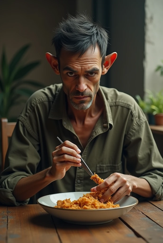 a skinny guy eating