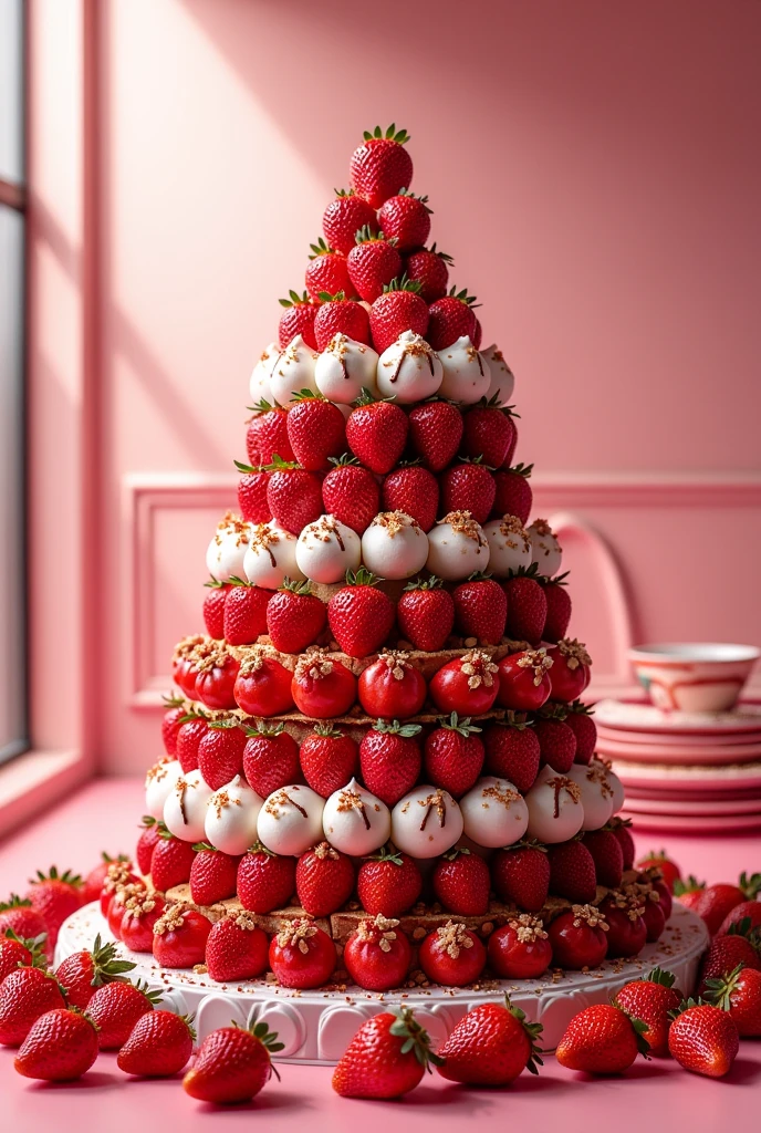 Generate an image of an advertisement that contains the sale of strawberries with cream with sauces and more than 17 toppings and that says in the advertisement that maracumango is also sold, which contains passion fruit cream and chopped mango.