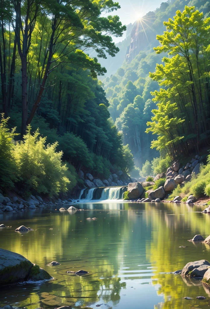 Calm river,Clear water,Reflection of flowing water,Gentle ripples,River bank,Trees leaning on the river bank,Tranquil atmosphere,Tranquil scenery,The harmonious melody of nature,The sun shines on the water,The beauty of tranquility,Peace and tranquility,Echoes of Nature,Sparkling Rivers,Waterfall-like sound,A peaceful escape from the hustle and bustle of the city,A fresh breeze,Harmony with nature,Tranquility and peace,Tranquil ripples on the water,calm reflection on water,Peaceful and tranquil,Magnificent views,The tranquil flow of the river,The uninterrupted flow of water,The endless rhythm of nature,Magnificent,Water flowing slowly,The sound of running water,Natural landscape,The peaceful touch of nature,Magnificent views of the river,A serene harmony of colors,haven of tranquility,Nature's effortless beauty,Natural tranquility,A peaceful journey along the river,Stunning scenery,A Serene Connection with the Natural World,The peaceful, soothing sound of flowing water,Nature's Tranquil Symphony,The charming beauty of the river,Tranquil bliss,A peaceful sanctuary amidst nature,Harmonious balance of elements,A tranquil reflection of the surrounding nature,The majestic flow of the river,An oasis of tranquility,The tranquil nature of nature,The gentle whisper of the river,Fusion between land and water,A tranquil encounter with nature. (best quality,4K,8k,high resolution,masterpiece:1.2),Extremely detailed,(Practical,photoPractical,photo-Practical:1.37),HDR,ultra HD,Studio Lighting,Super fine,Clear focus,Physically Based Rendering,Description of Extremely detailed,professional,Bright colors,bokeh,landscape