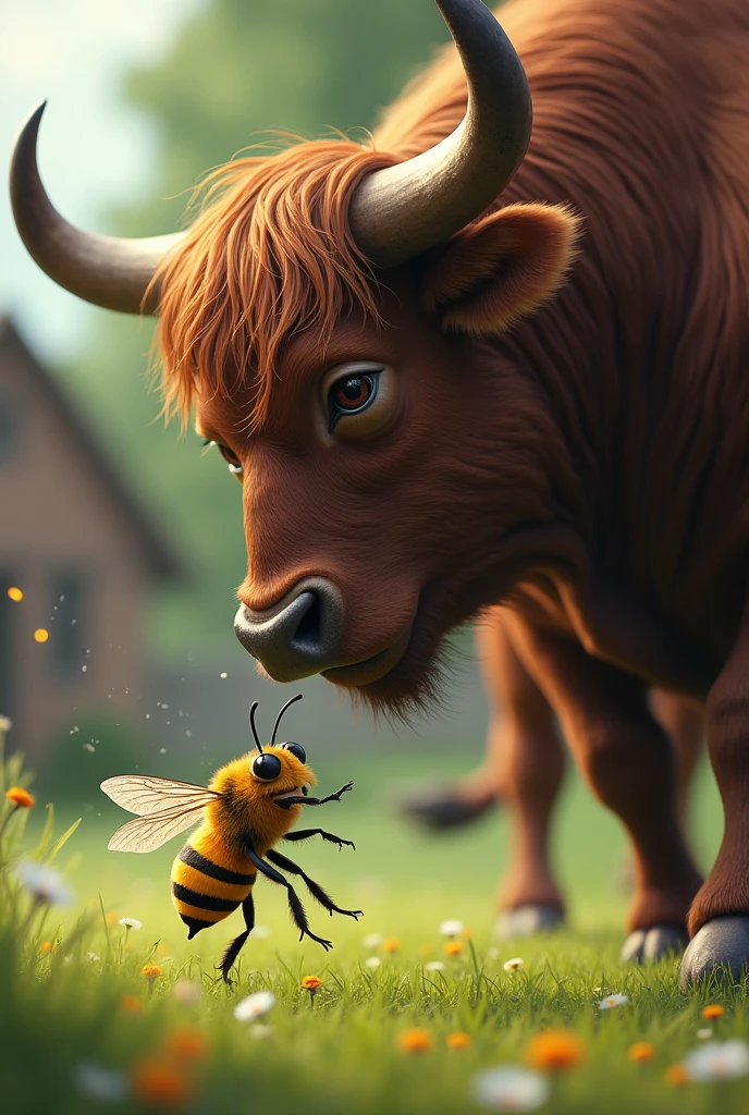 Nervous bee stinging an ox.