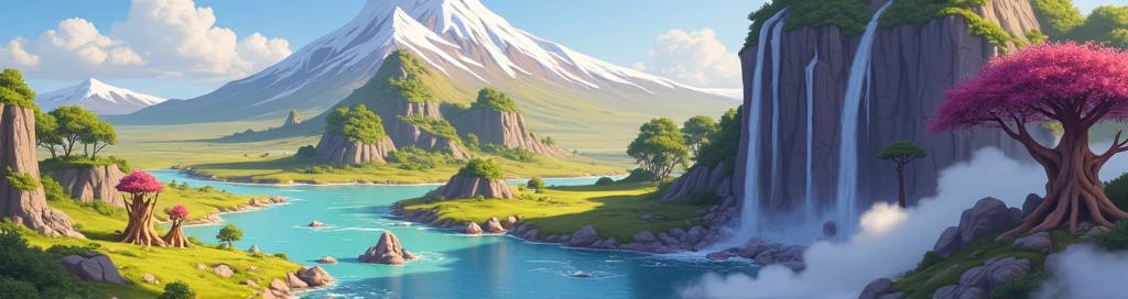 painting of a fantasy landscape with a mountain and a river, stylized concept art, stylized game art, odin's stone arena background, detailed game art, painted as the game's concept art, game map matte painting, game map, arena background, 2d game environment design, desert environment, magical battlefield background, detailed game art illustration, arte conceitual do jogo