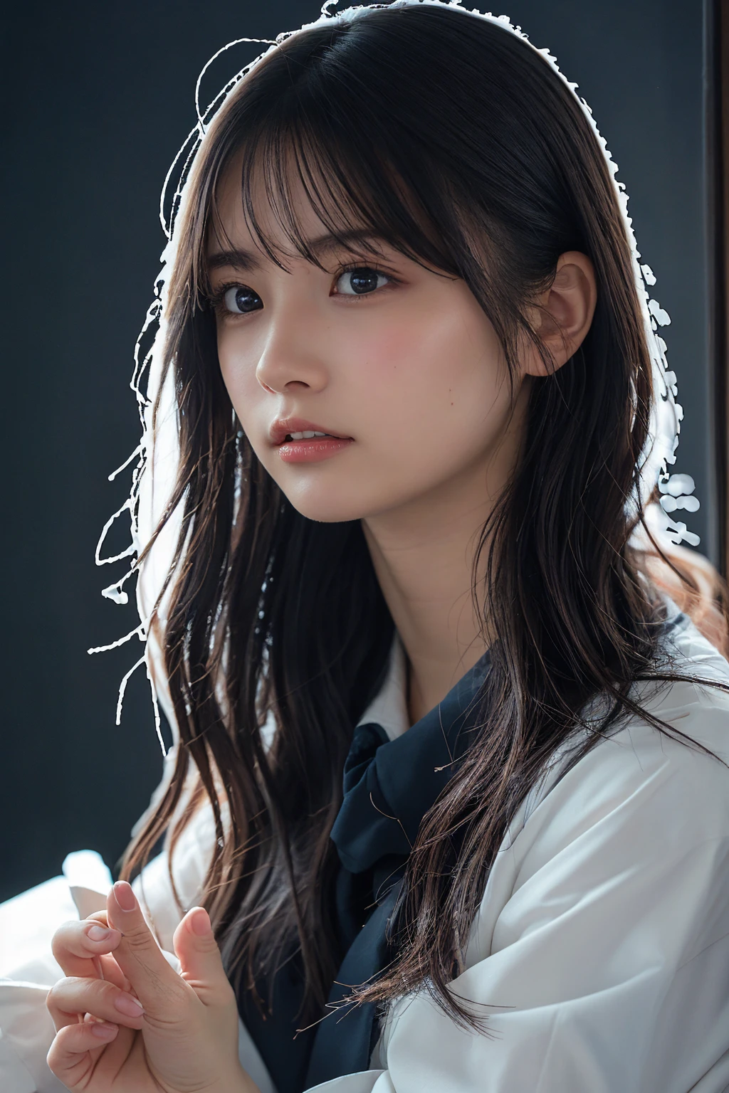 The image you've uploaded is a stock photo showing a profile view of a young woman with short black hair. She is looking to the side, her hand raised to her neck. The background is plain and light, emphasizing the natural and serene expression on her face. The lighting is soft, highlighting the contours of her face and giving the image a calm, minimalist aesthetic.
This type of image is often used in contexts such as beauty, wellness, or lifestyle content, where a clean and simple look is desired. It could also be used in advertising or editorial material where the focus is on the model’s natural beauty and expression.
If you need more specific information or have a particular use in mind for this image, feel free to let me know!