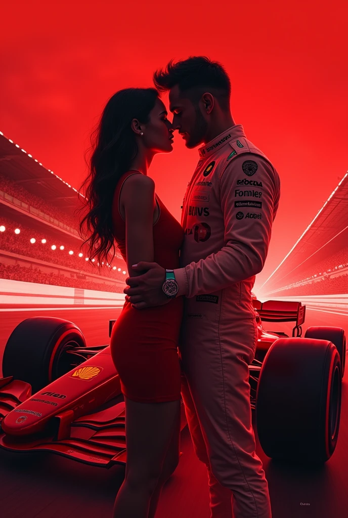 Book cover to romance about F1. Colors red.