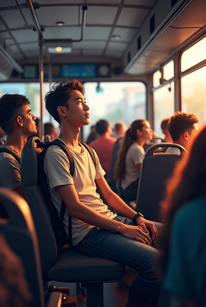 Male in his 20s Tourist bus seats many people
