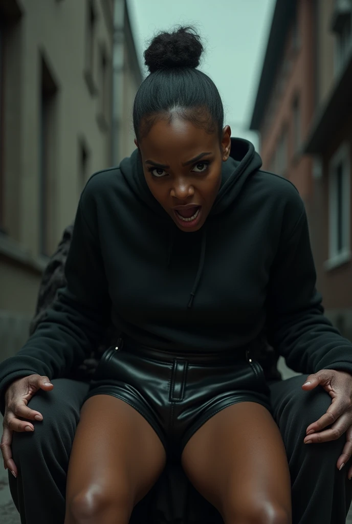 Hot black girl tied up for doggy sex. Desperate look on her face