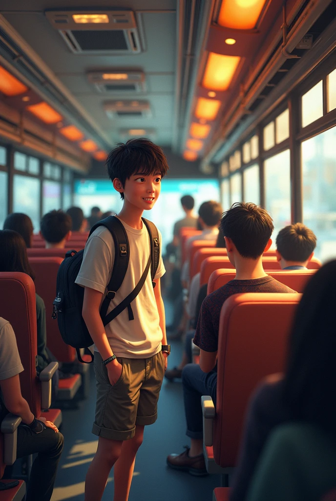 Male in his 20s　Tourist bus seats　many people　Japan Bus　Japanese