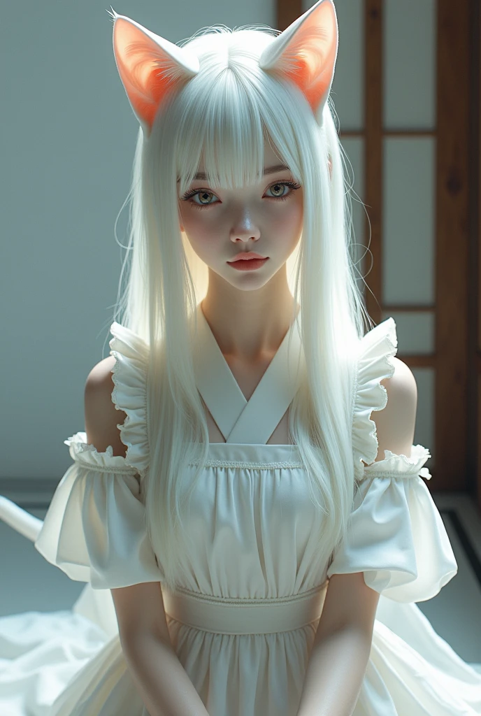 Anime，delicated，long whitr hair，whaite hair