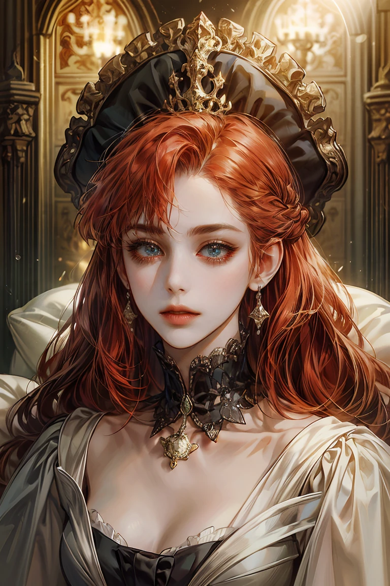 masterpiece, best quality, reality적인, (absurd, high resolution, very detailed), victorian era, 18th century europe, Luxury,ball,Scene Graph, Delicate and meticulous, 8k, reality, dramatic lighting, high quality, complex design, Classic portrait,  Enlarged texture, exquisite details, Woman in her 40s, Red hair