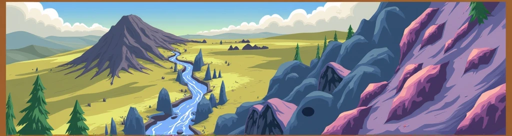 isometric view, painting of a fantastic landscape with a mountain and a river, Stylized concept art with isometric view, stylized game art, odin's stone arena background, detailed game art, painted as the game's concept art, game map matte painting, game map, arena background, 2d game environment design, desert environment, magical battlefield background, detailed game art illustration, arte conceitual do jogo, isometric game art
