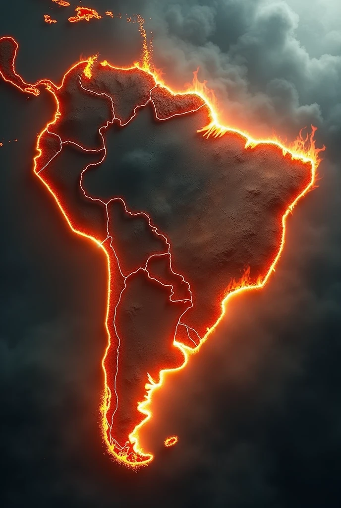 Map of Brazil only in flames and lots of smoke