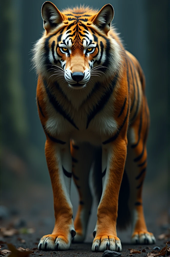 Wolf in dengerous mood and costume in tiger