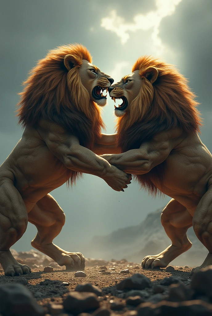 Lion bodybuilder king coustom fighting with lion