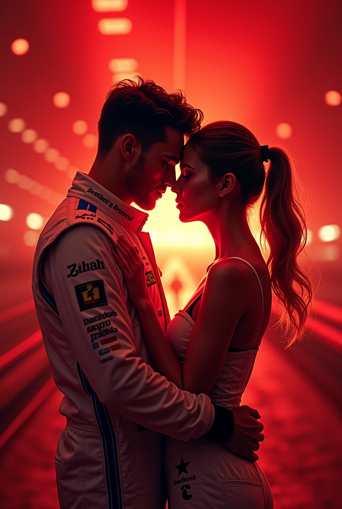 Book cover to romance about F1. Colors red.