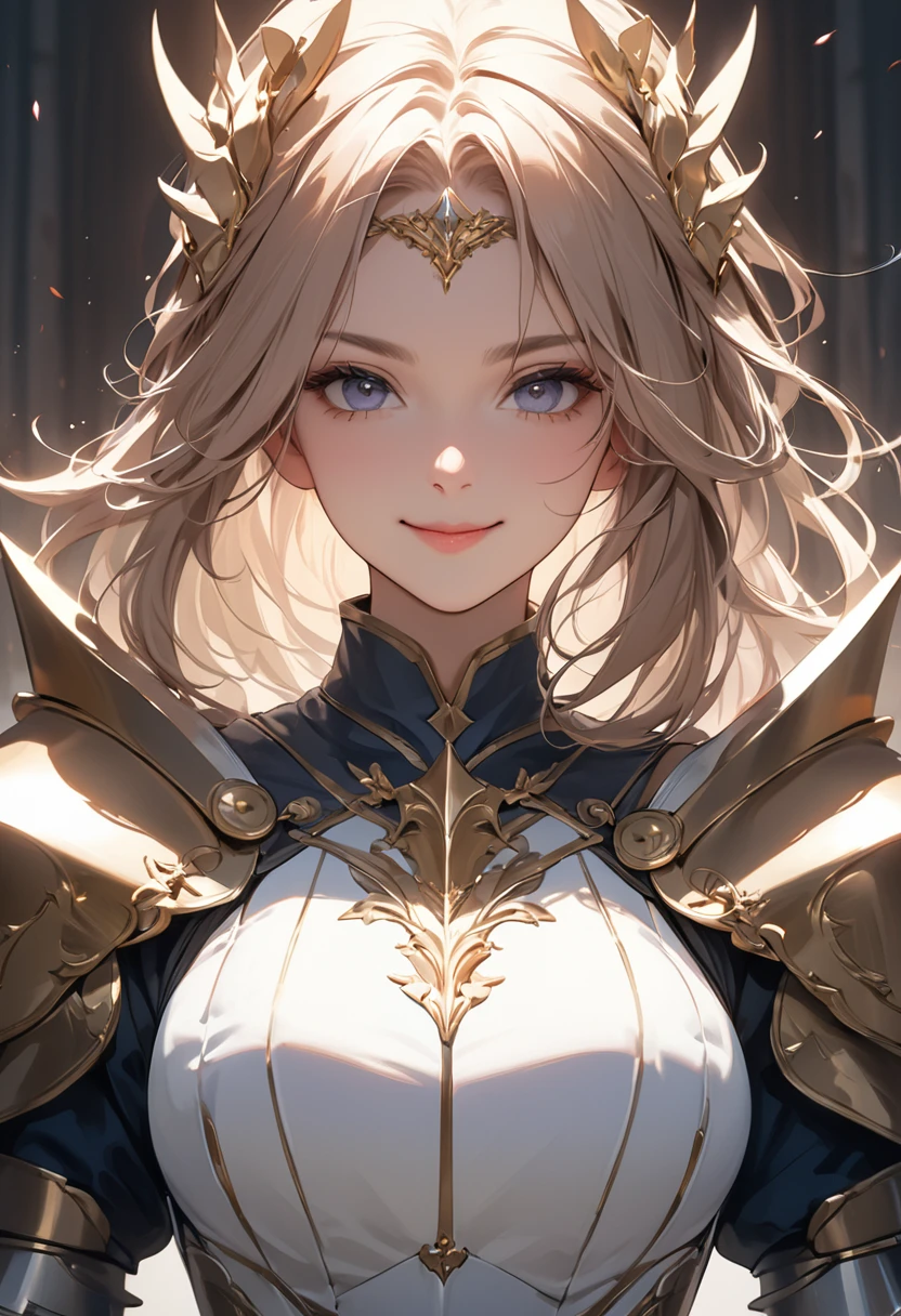 (masterpiece:1.5),(Beat quality),(high res),1girl solo,beautiful face,smile,upper body,knight woman,Holding a sword