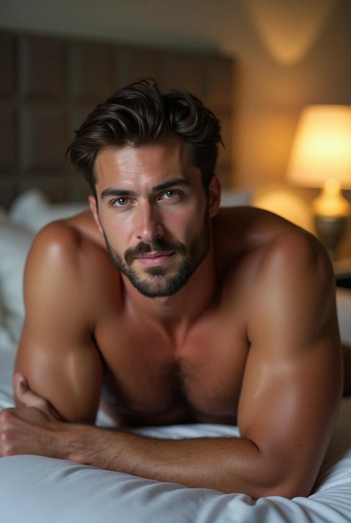 Sexy naked man with big dick and sexy asshole on the bed without mosaic and blur.