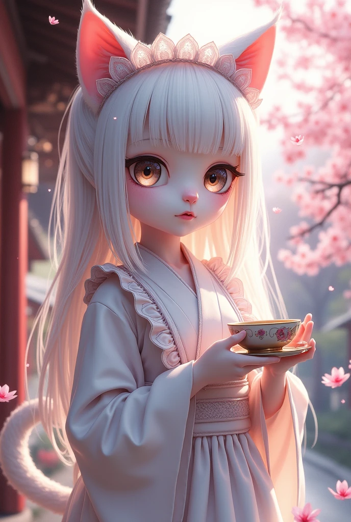 Extremely white cat girl in Japanese maid outfit anime