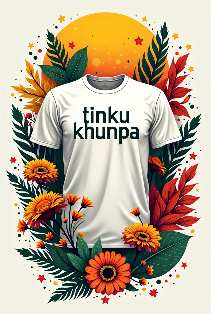 A long-sleeved T-shirt with a white base color and adding the red color, yellow and green that says Tinku Khunpa small on the right side and that they have things that represent Bolivia