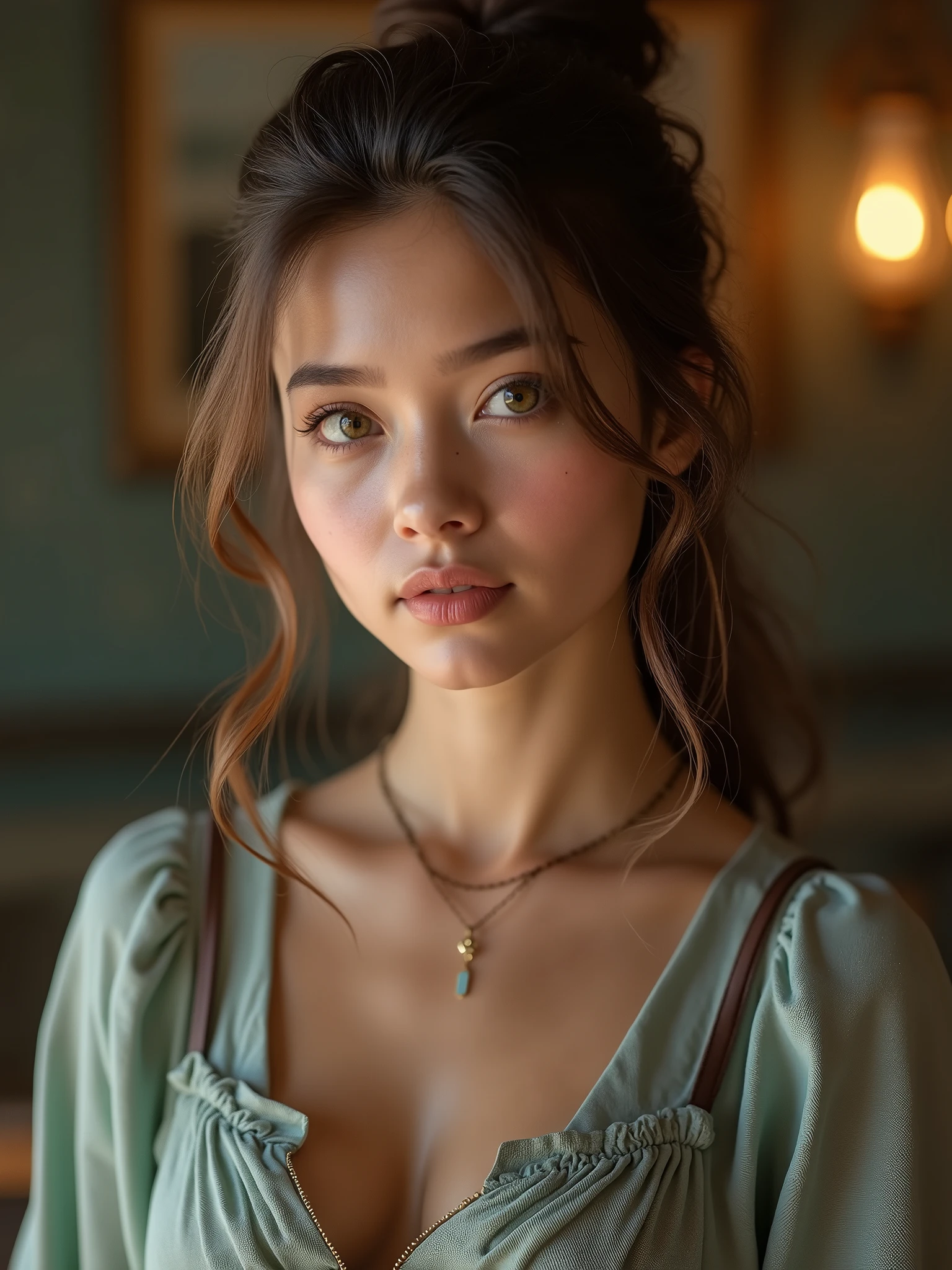 jeune femme européenne de 25 ans ,cheveux attacher ultra realiste 4k
