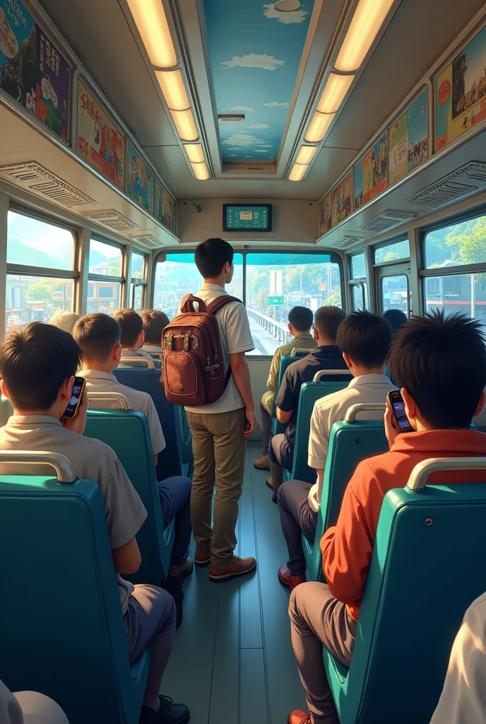 Male in his 20s　Tourist bus seats　many people　Japan Bus　Japanese　Story
