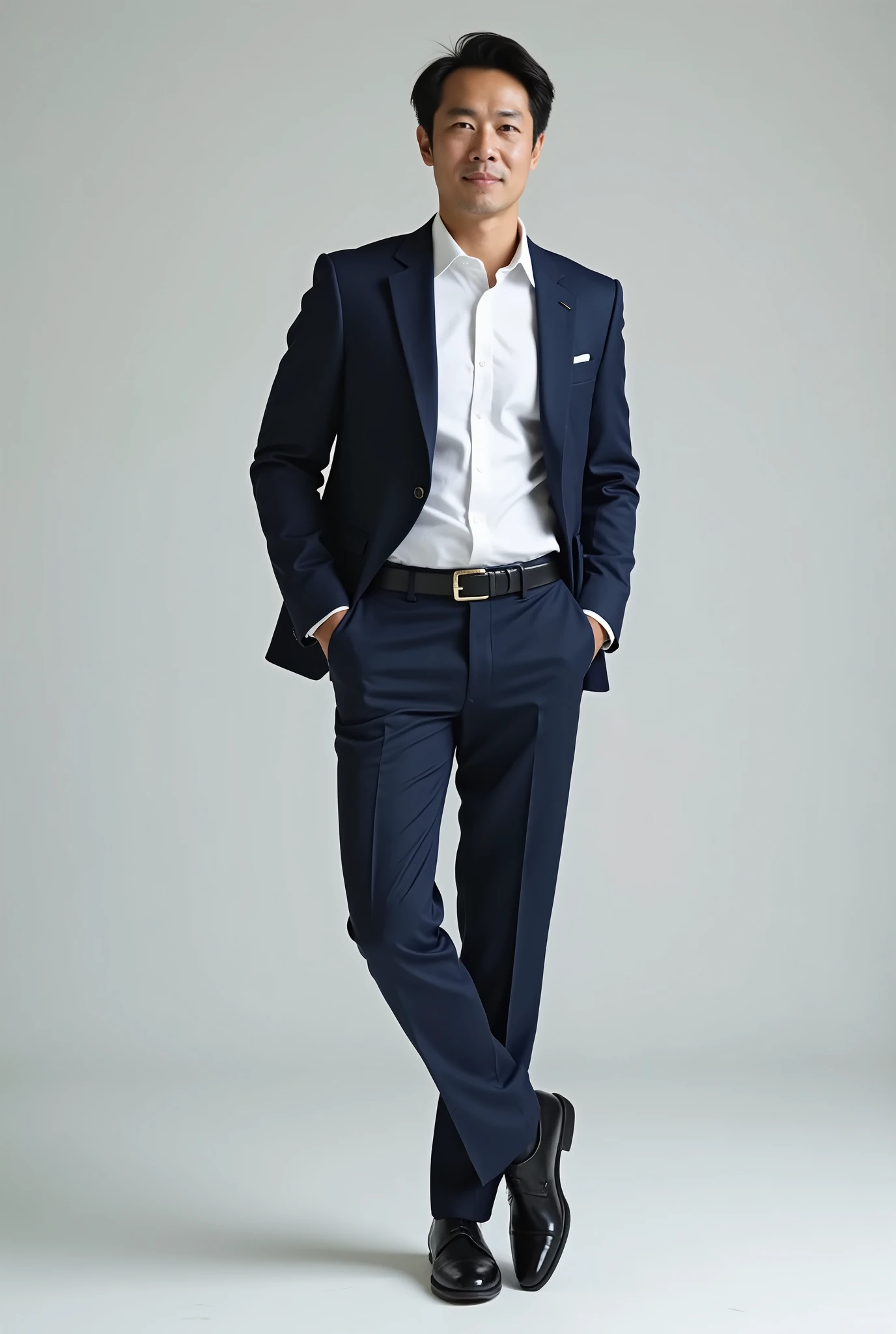Give me what the uniform would look like as a company design Uniform for Men:
- White shirt with short sleeves and a closed collar - Navy blue trousers with a grey stripe on the side - Navy blue jacket with the CIIM logo on the chest - Black leather shoes - Black belt with a metal buckle
