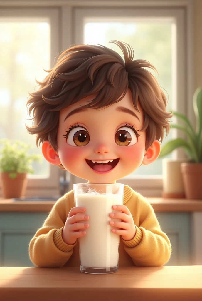 Generates a happy milk drinking child