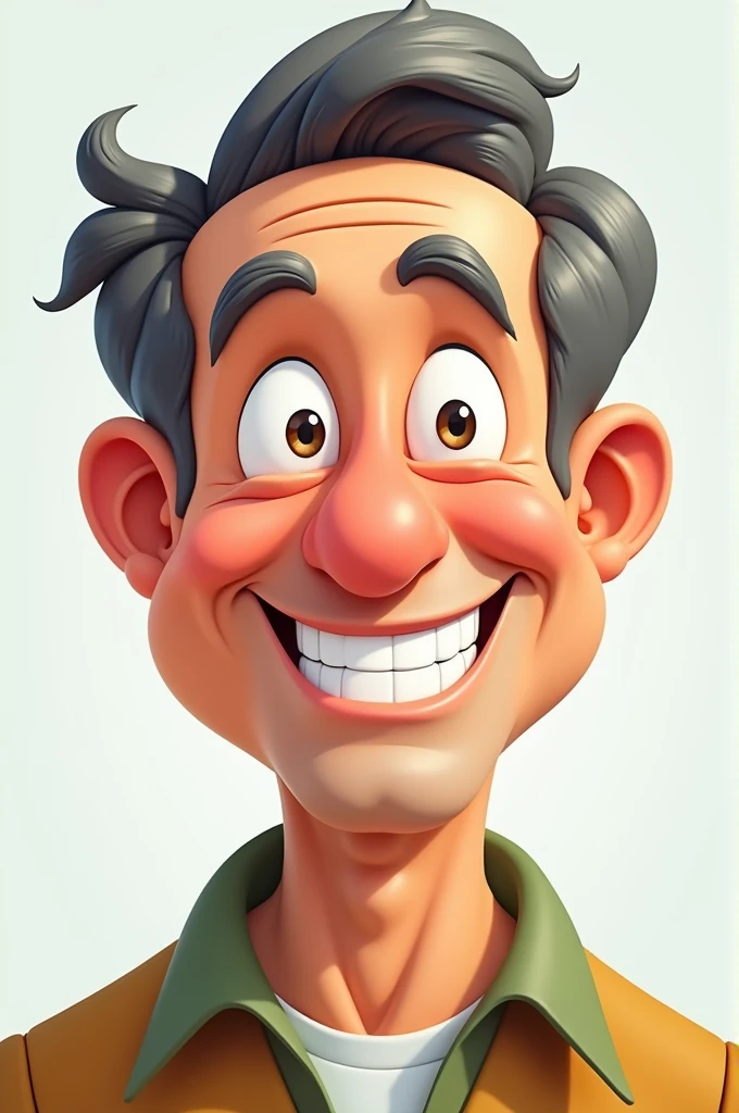 a close up of a cartoon man standing and smiling slightly 