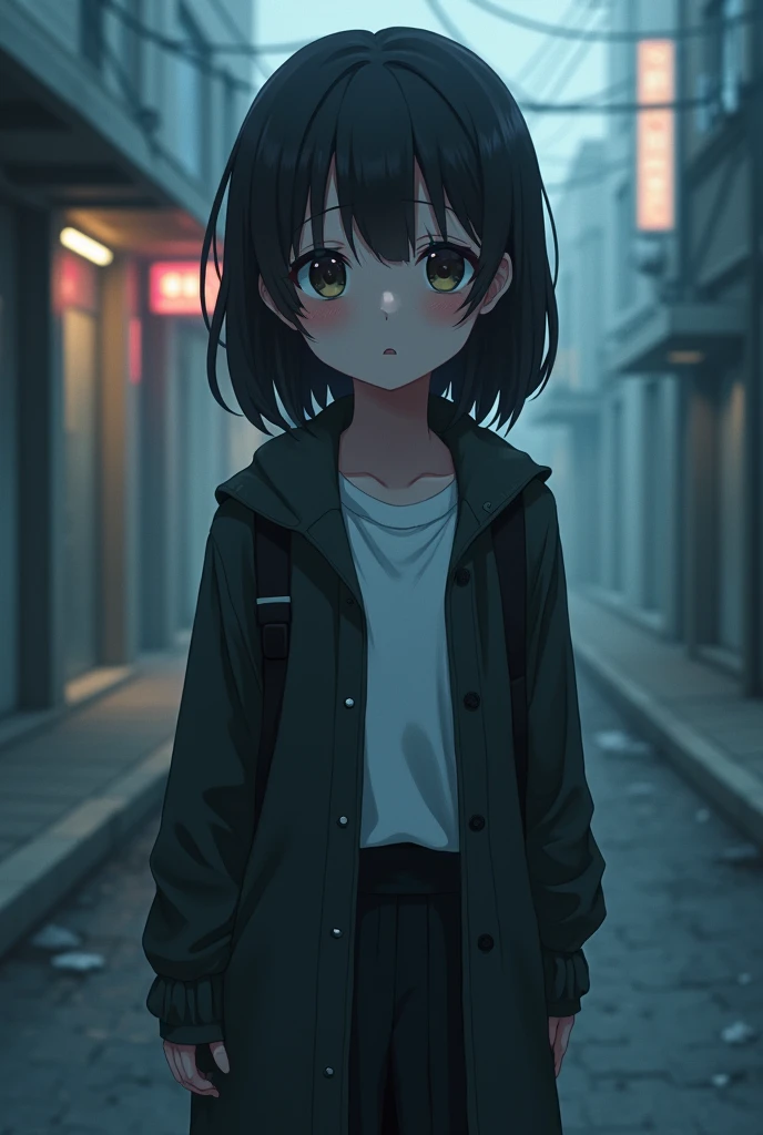 A sad vocaloid anime girl with modern clothes